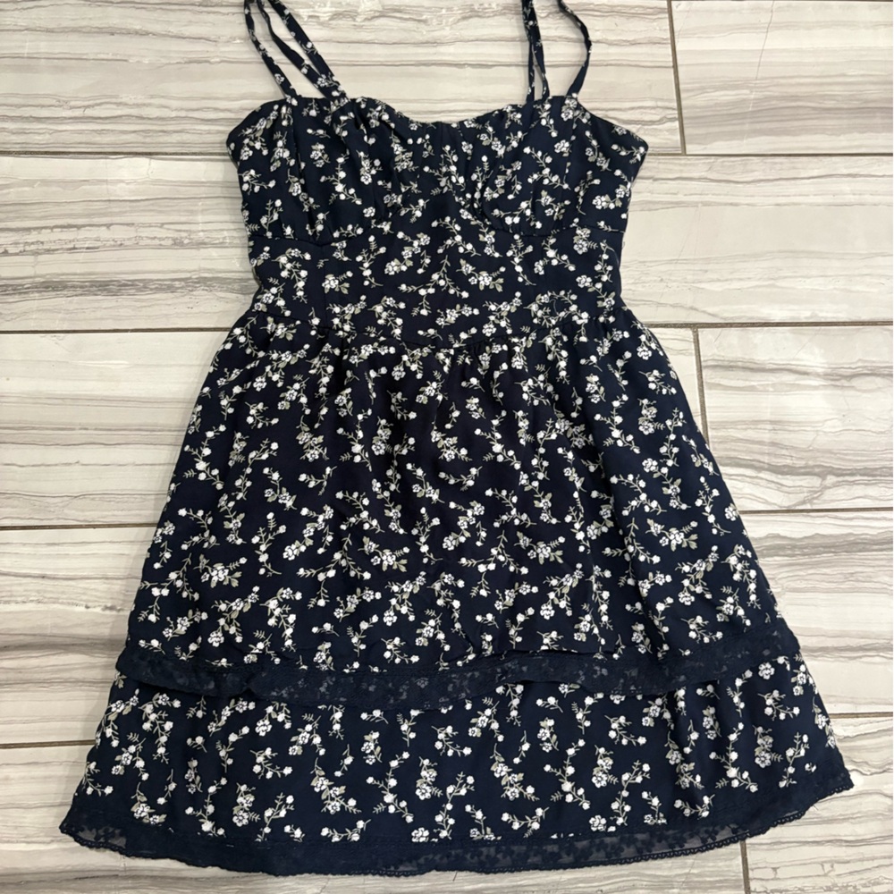Hollister Navy Blue Floral Blouse